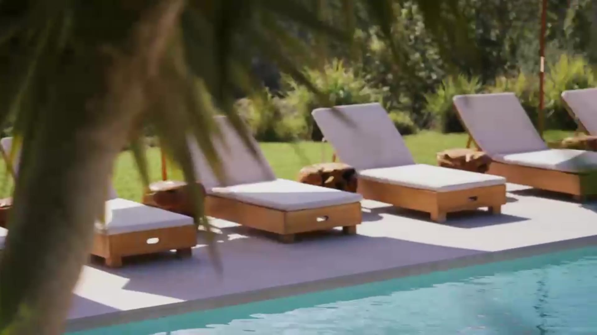 Salt water pool with loungers